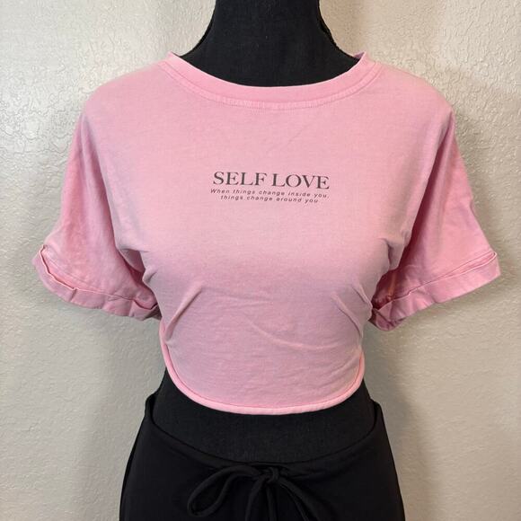 FOREVER 21 Cropped TShirt  SzL Pink Basic Retro Girl Power Urban Barbie Feminine - Picture 1 of 8